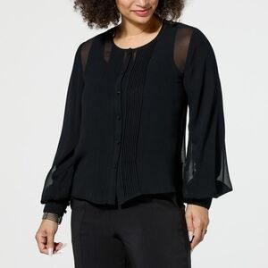 WynneLayers Elegant Black Sheer Sleeve Women's Top Size Large